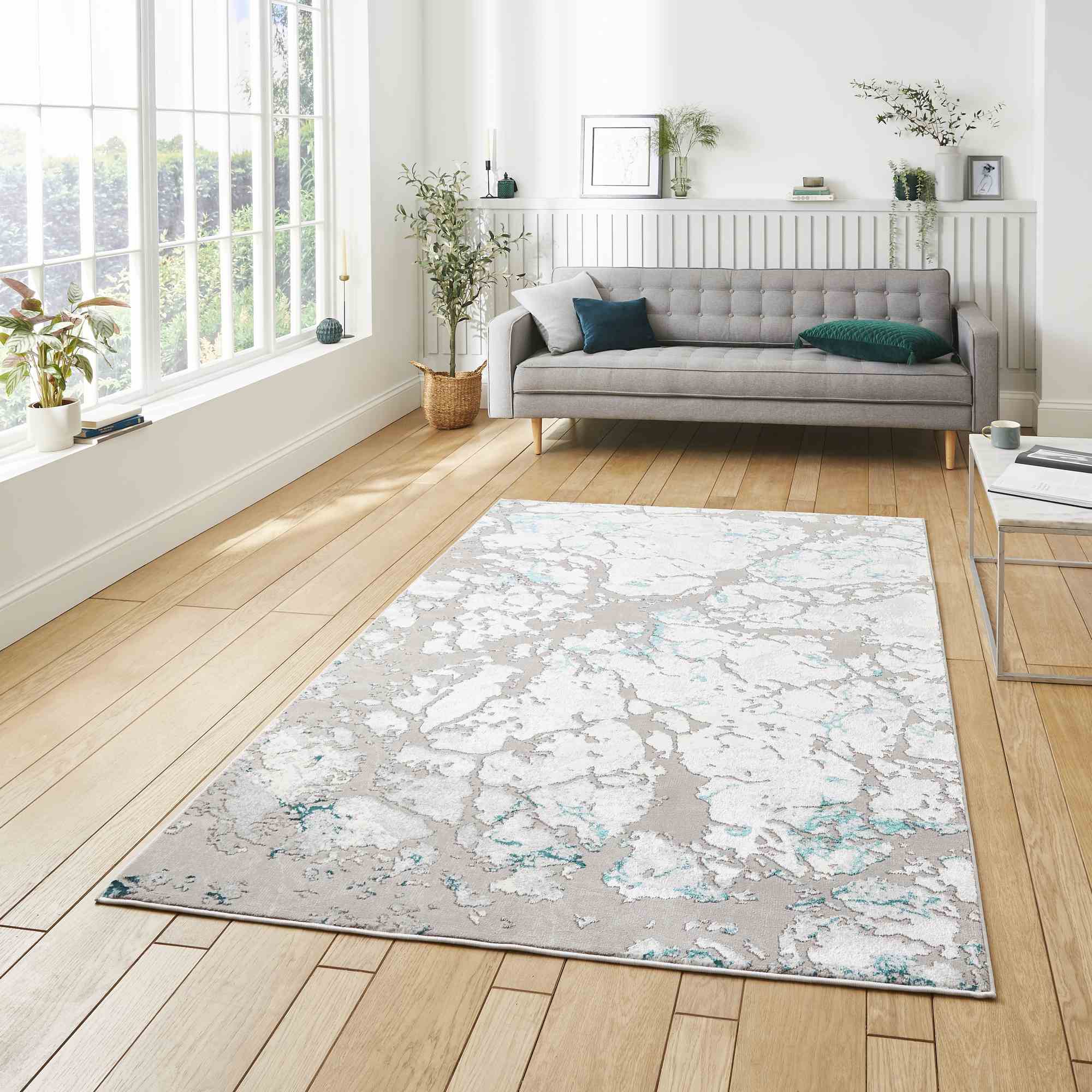 Apollo 2677 Modern Abstract Distressed Rugs In Grey Green